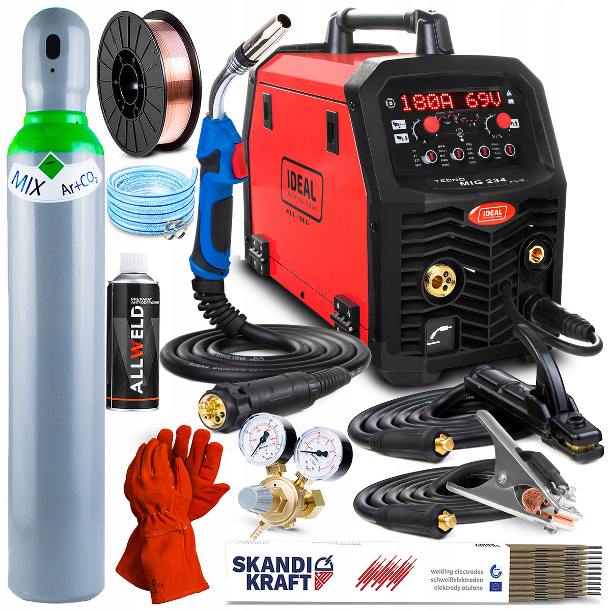 SEMI-AUTOMATIC WELDING MACHINE IDEAL TECNO MIG 234 PULSE 4X4 SYNERGY MMA TIG 200A