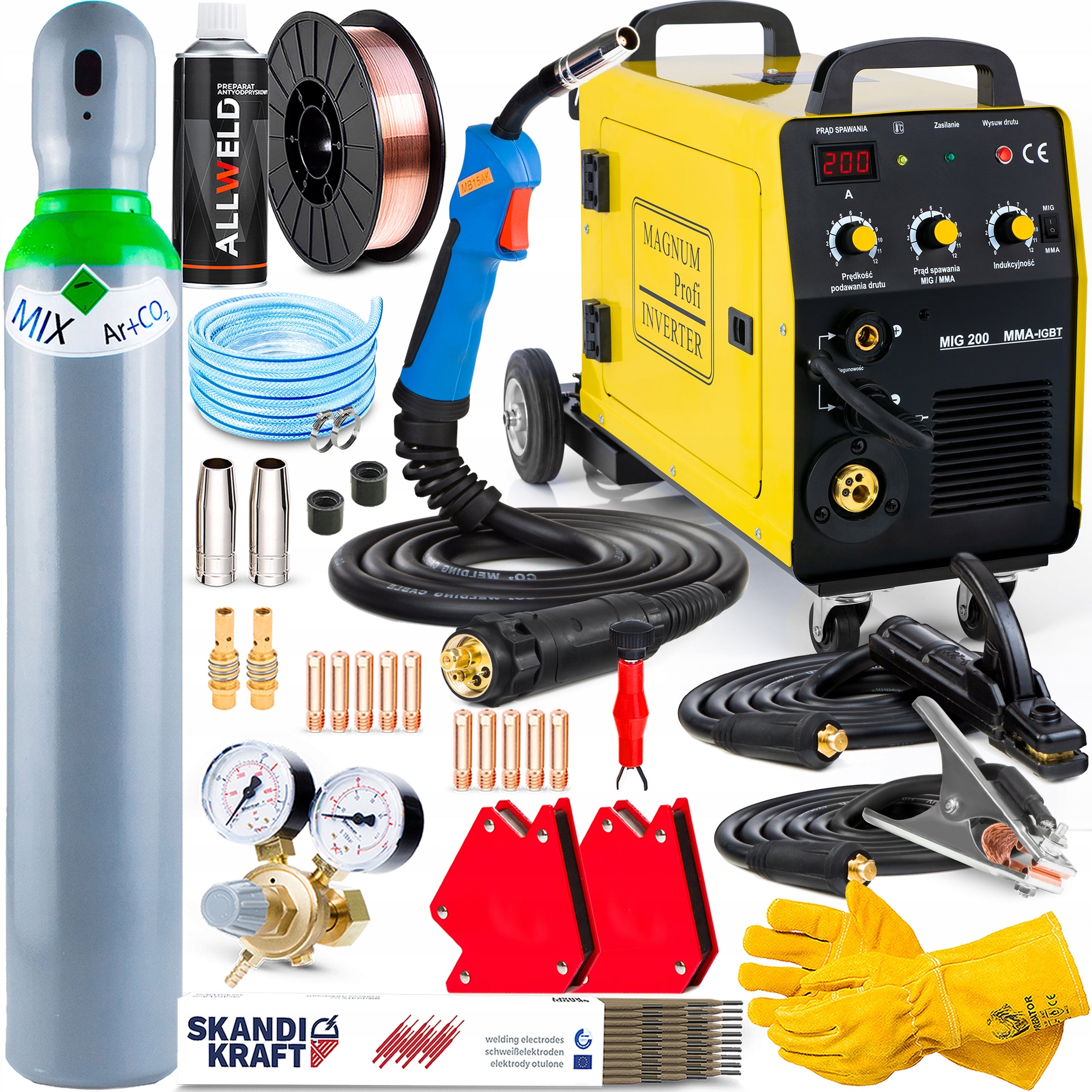 SEMI-AUTOMATIC WELDING MACHINE MAGNUM MIG 200 MMA KN IGBT 230V 200A ALUMINIUM