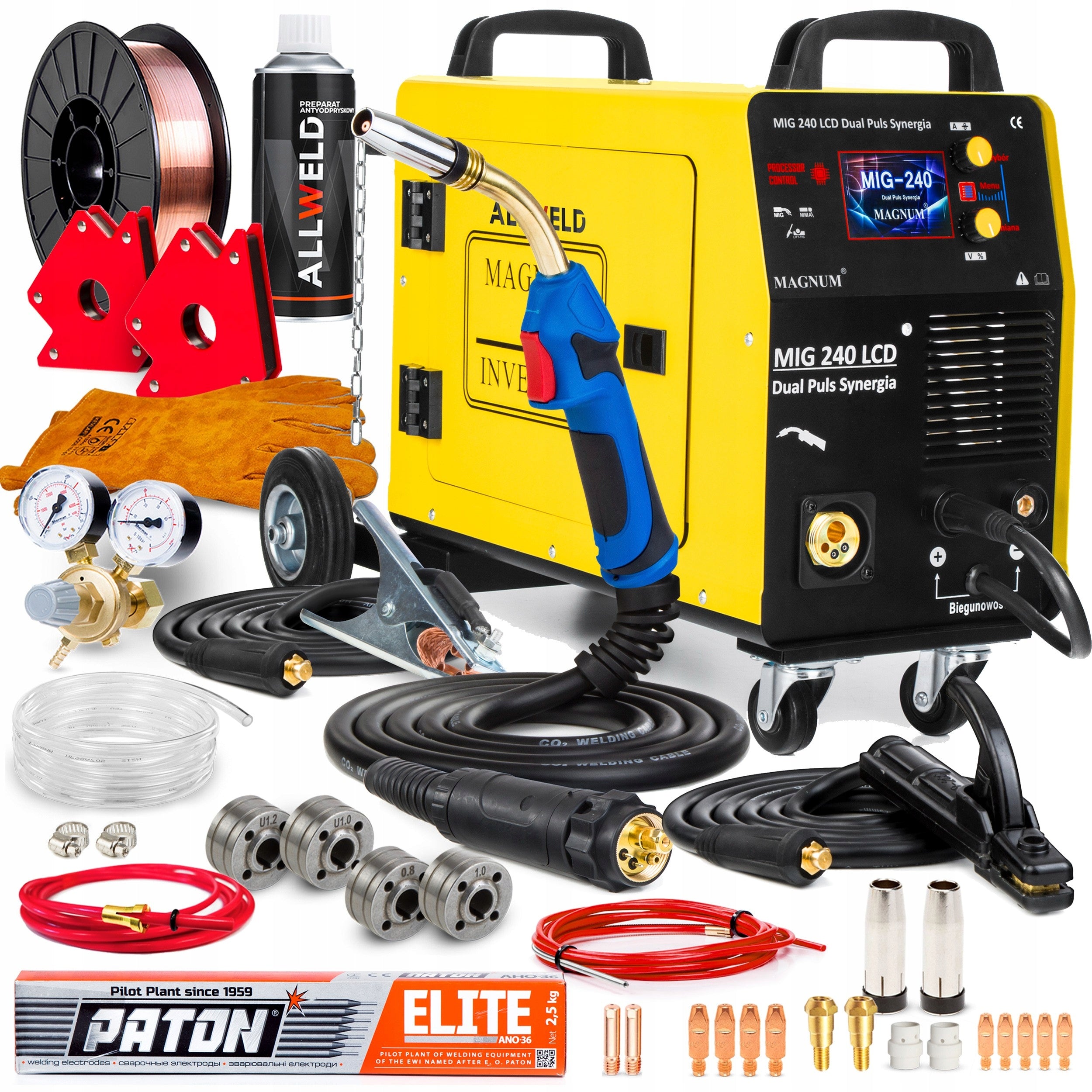 SEMI-AUTOMATIC WELDING MACHINE MAGNUM MIG 240 LCD DUAL PULSE SYNERGY 3IN1