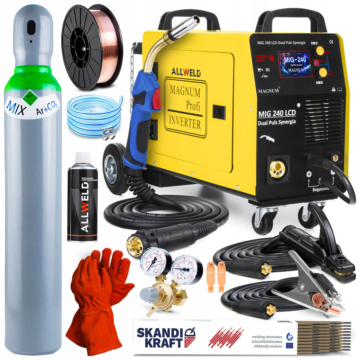 SEMI-AUTOMATIC WELDING MACHINE MAGNUM MIG 240 LCD DUAL PULSE SYNERGY ALUMINIUM 3IN1