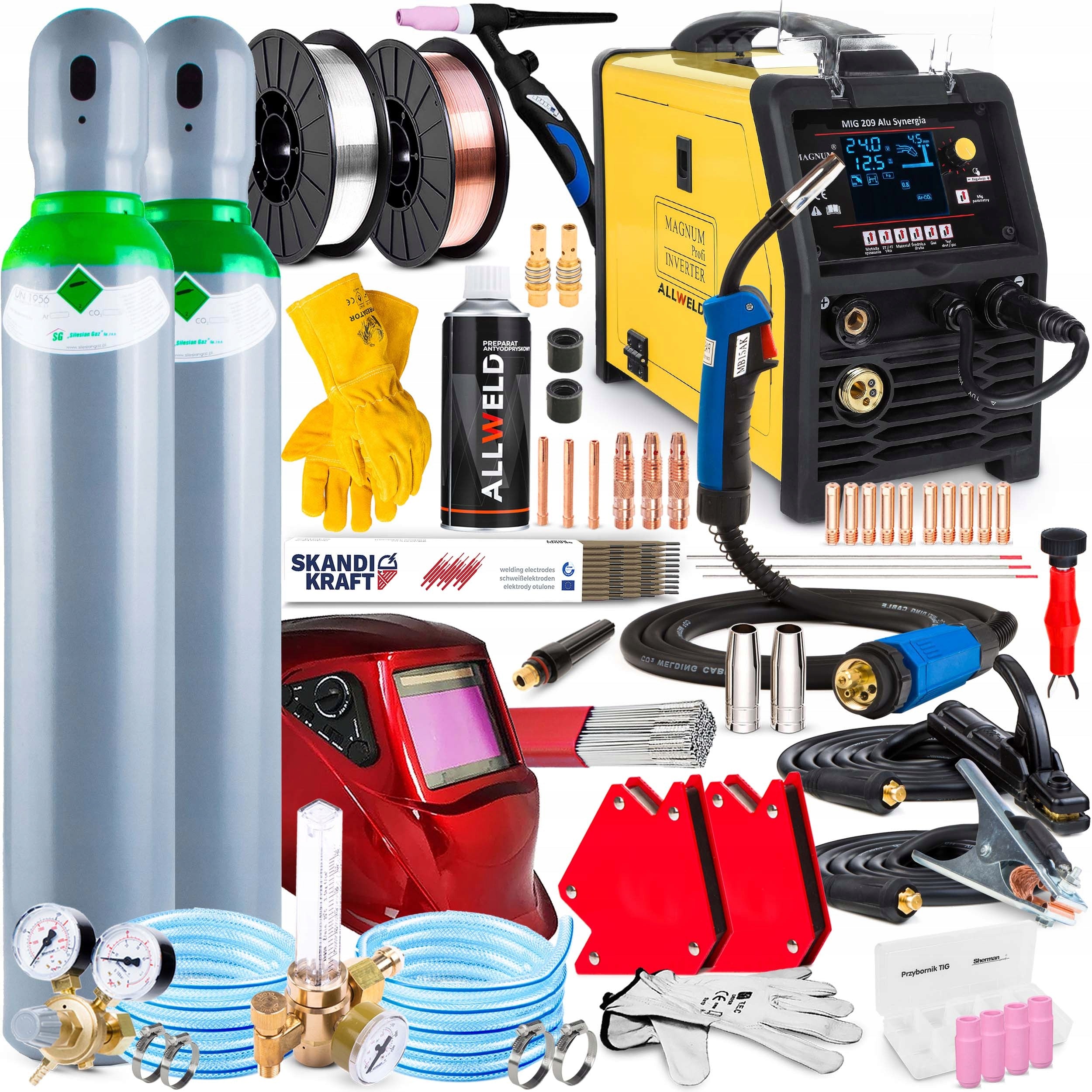SEMI-AUTOMATIC WELDING MACHINE MAGNUM MIG MAG MMA TIG 230V 200A ALUMINIUM SYNERGY