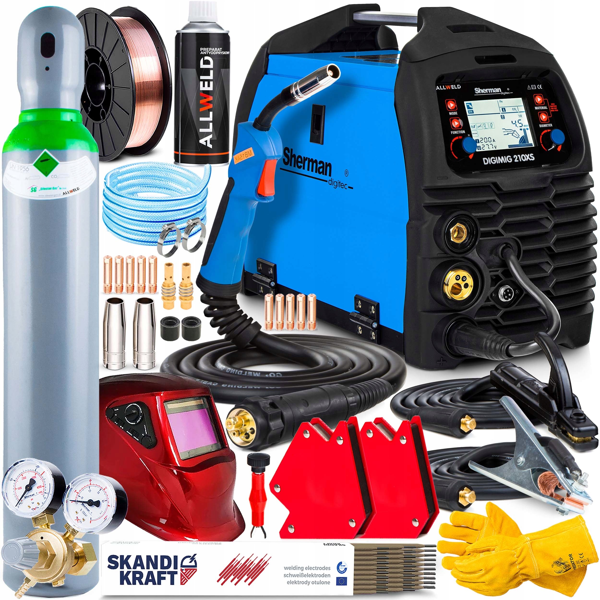 SEMI-AUTOMATIC WELDING MACHINE SHERMAN DIGIMIG 210XS MIG MAG MMA TIG 230V 200A 3IN1