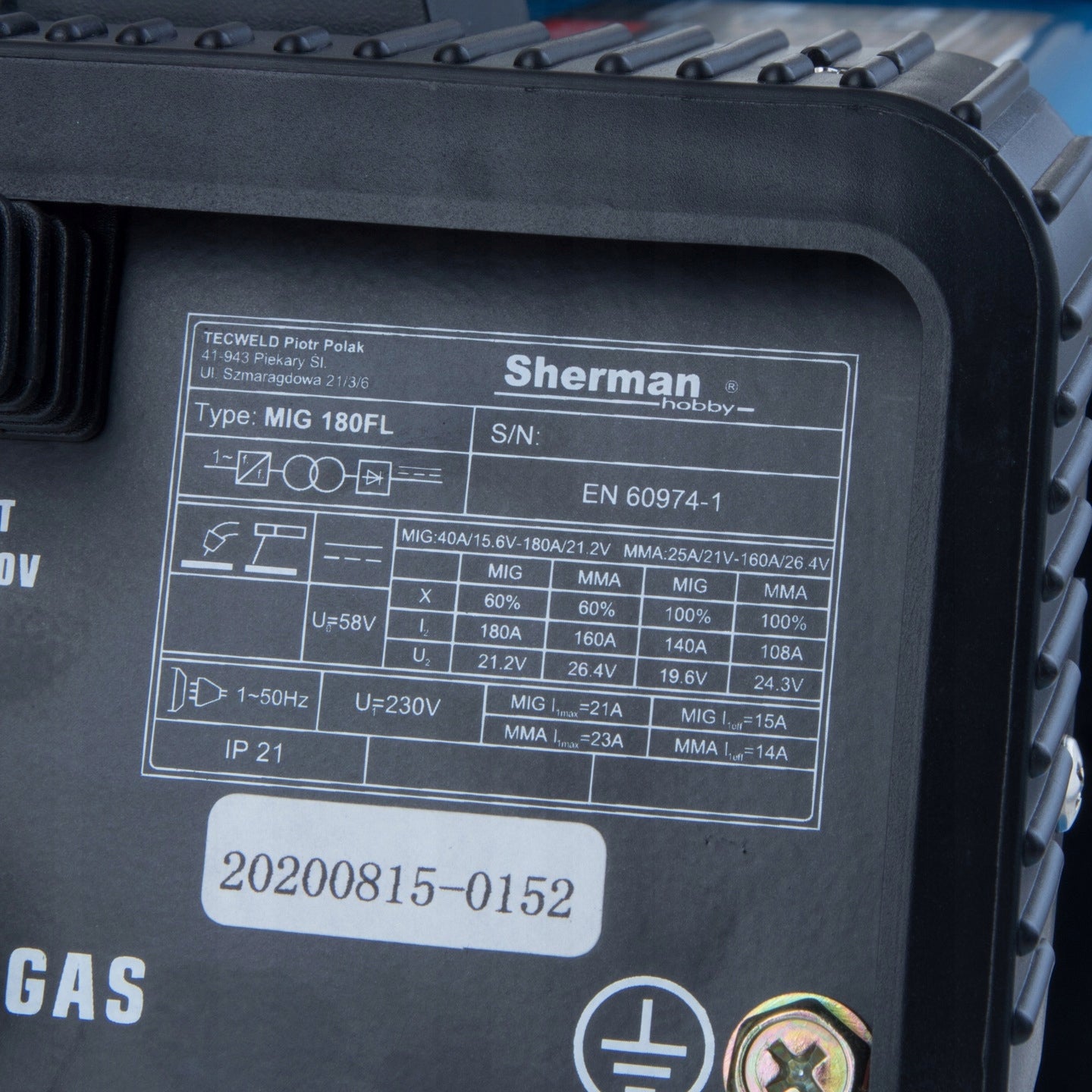 SEMI-AUTOMATIC WELDING MACHINE SHERMAN MIG 180FL GAS-FREE MAG MMA FLUX IGBT 230V Packaging status original