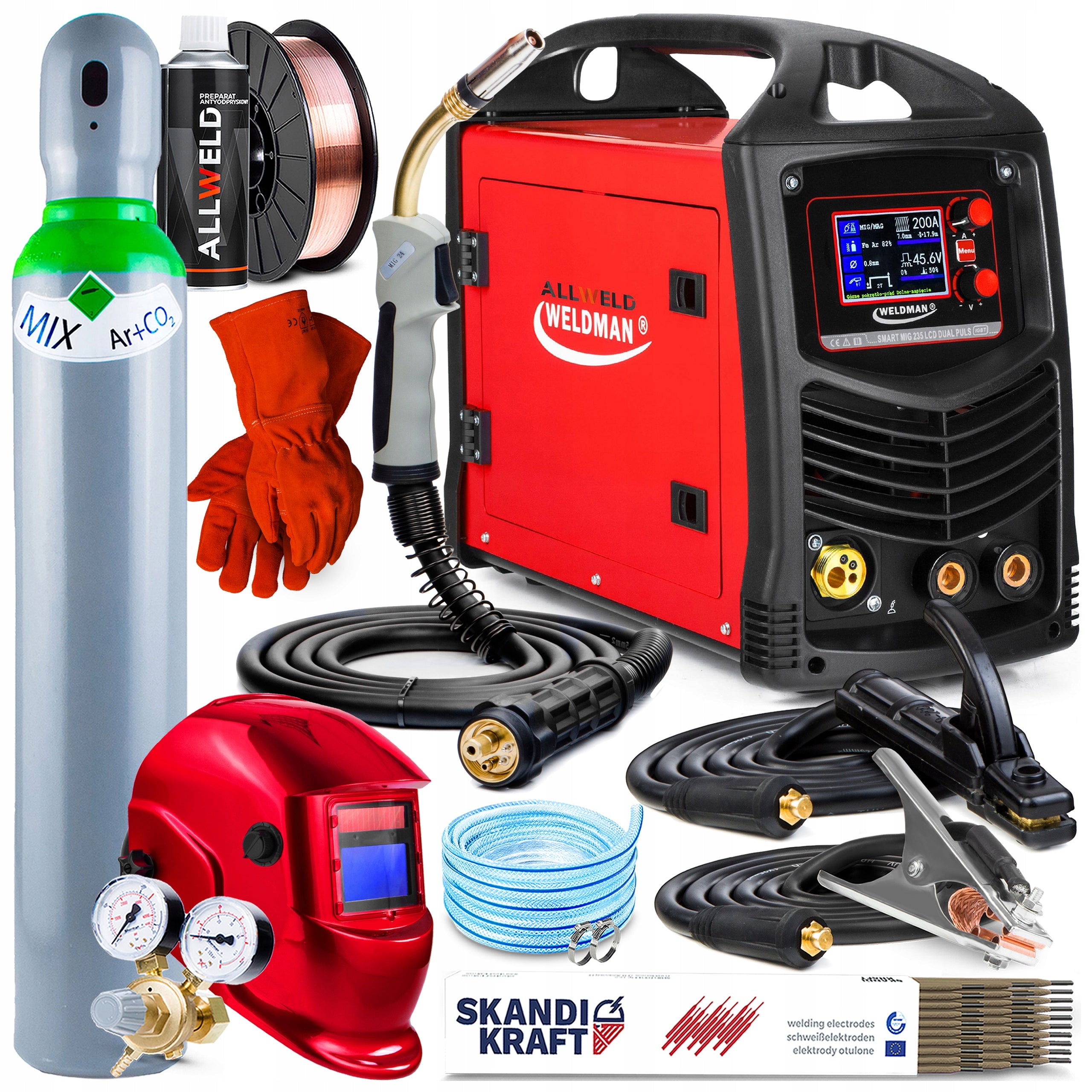 SEMI-AUTOMATIC WELDING MACHINE WELDMAN SMART MIG 235 LCD DUAL PULSE IGBT 200A 230V