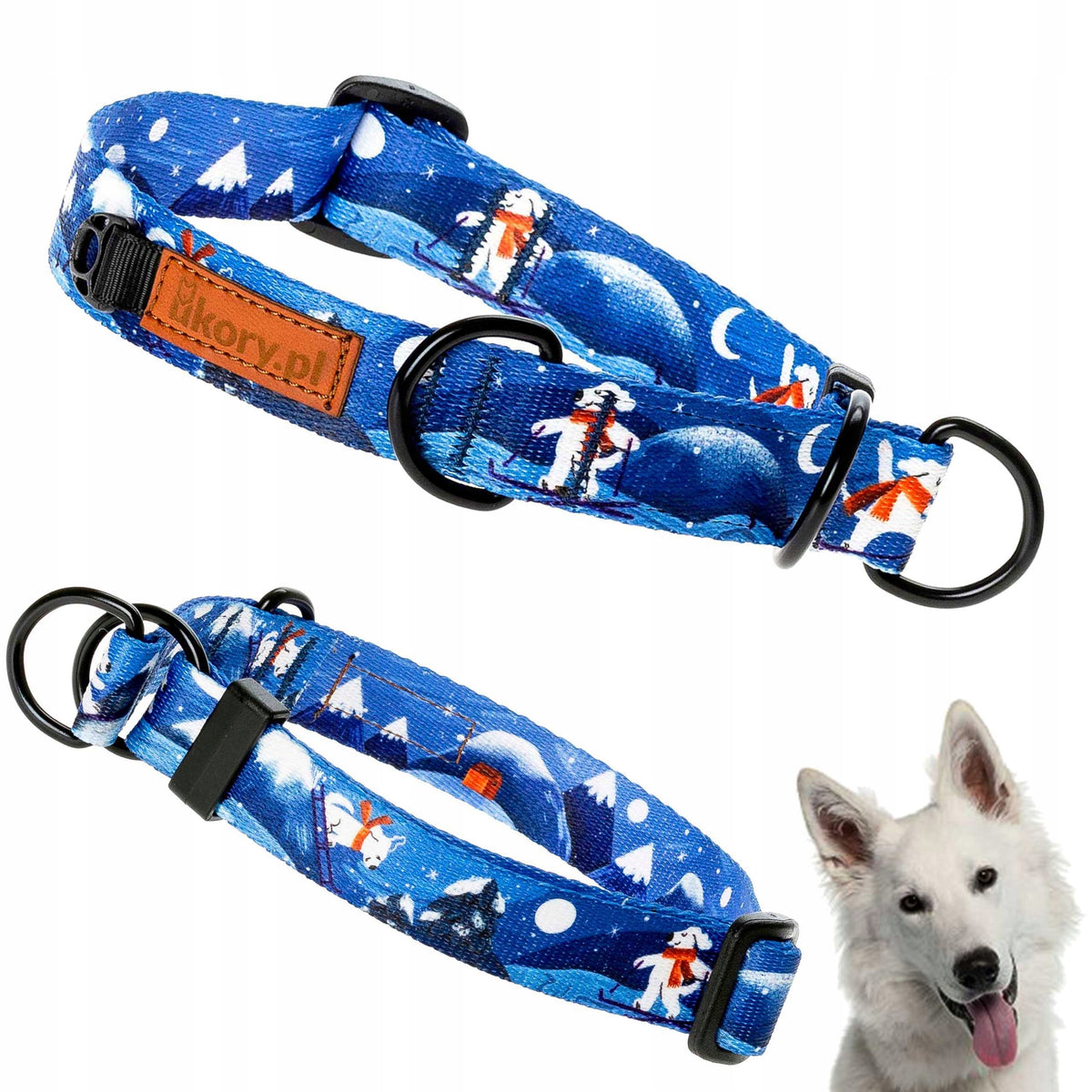 SEMI-CLAMP collar for small dogs adjustable 26-34 cm Ukory WINTER blue