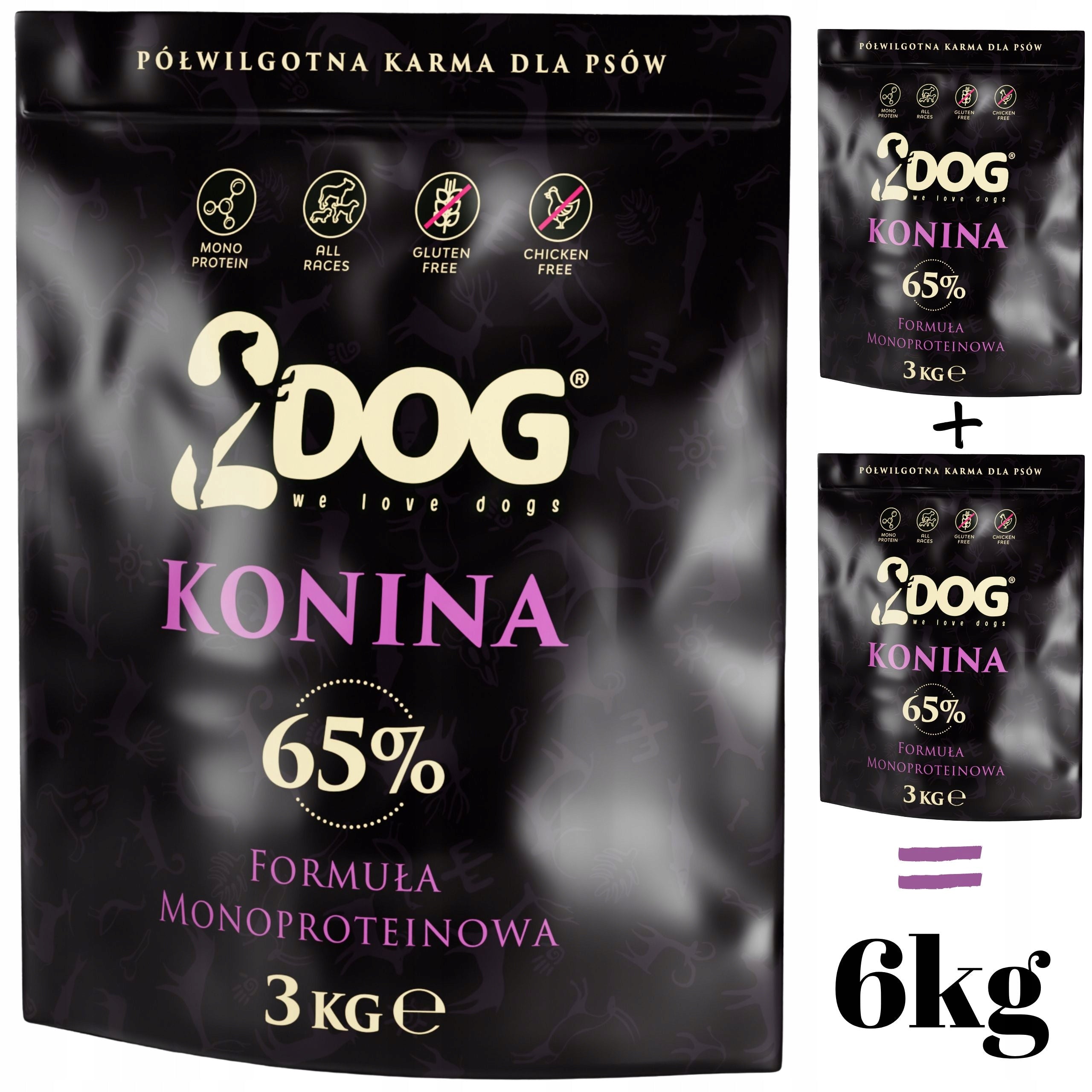 SEMI-MOIST DOG FOOD 2DOG HORSEMEAT 65% MONOPTOTEIN MEAT WITHOUT GRAINS 6kg