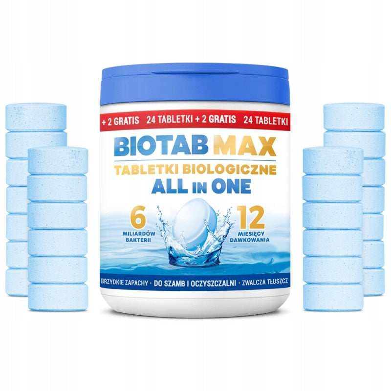 SEPTIC TANK TABLETS BioTab All in One STRONG Bacteria FAT FRAGRANCE 2 YEARS Manufacturer code BIO-TAB-MAX-24+2
