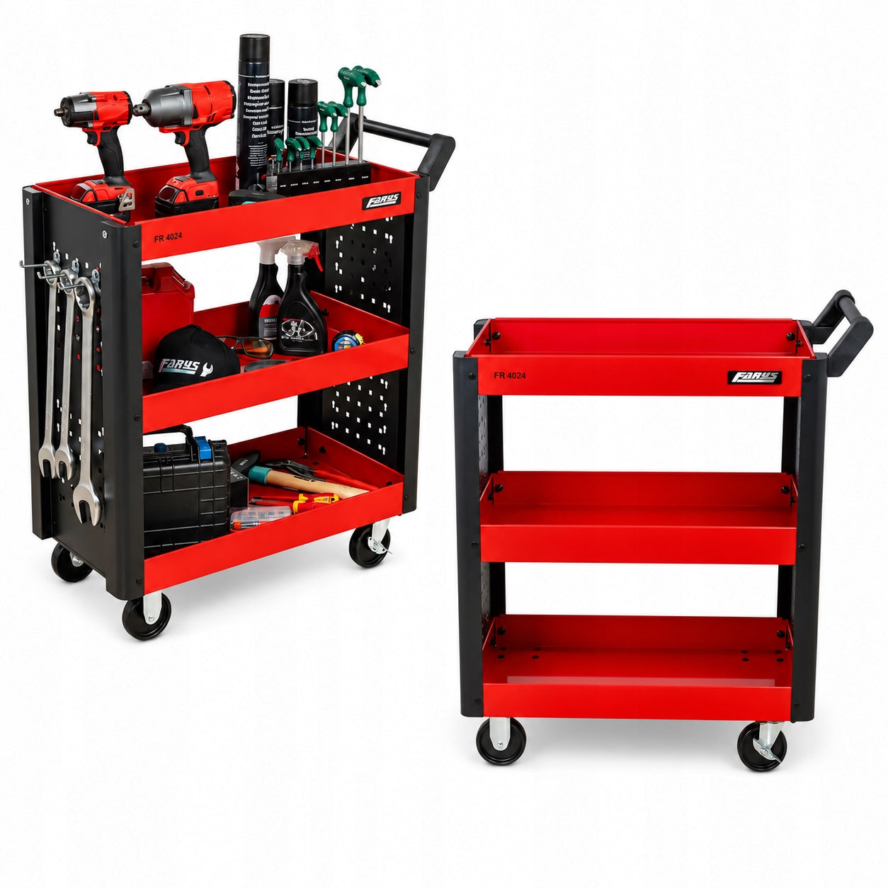 SERVICE WORKSHOP TOOL TROLLEY ON WHEELS 3 STEEL SHELVES FARYS Brand Farys