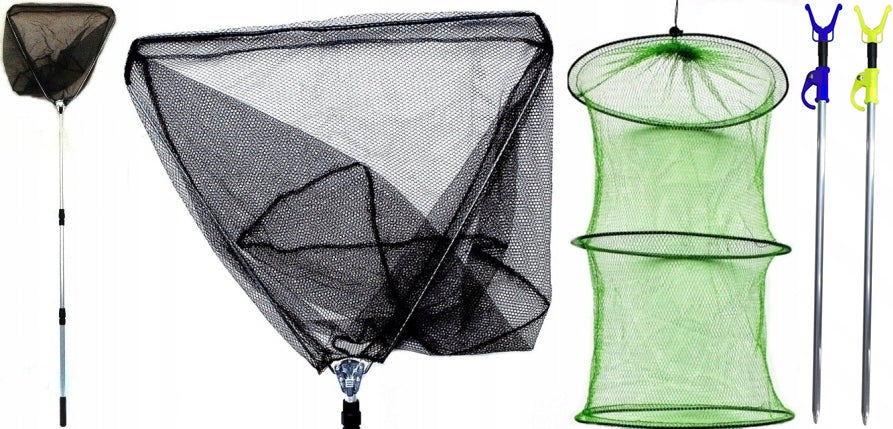SET 42 - TWO RODS + TWO REELS LANDING NET COVER AKCESORIA. Rod construction type telescopic