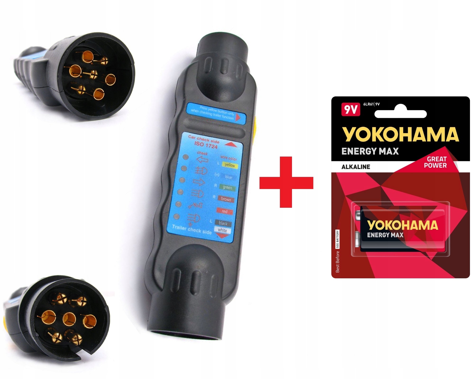 [SET] - 7 PIN Socket Tester + 9V BATTERY TRAILER PLUGS HOOK ADAPTER