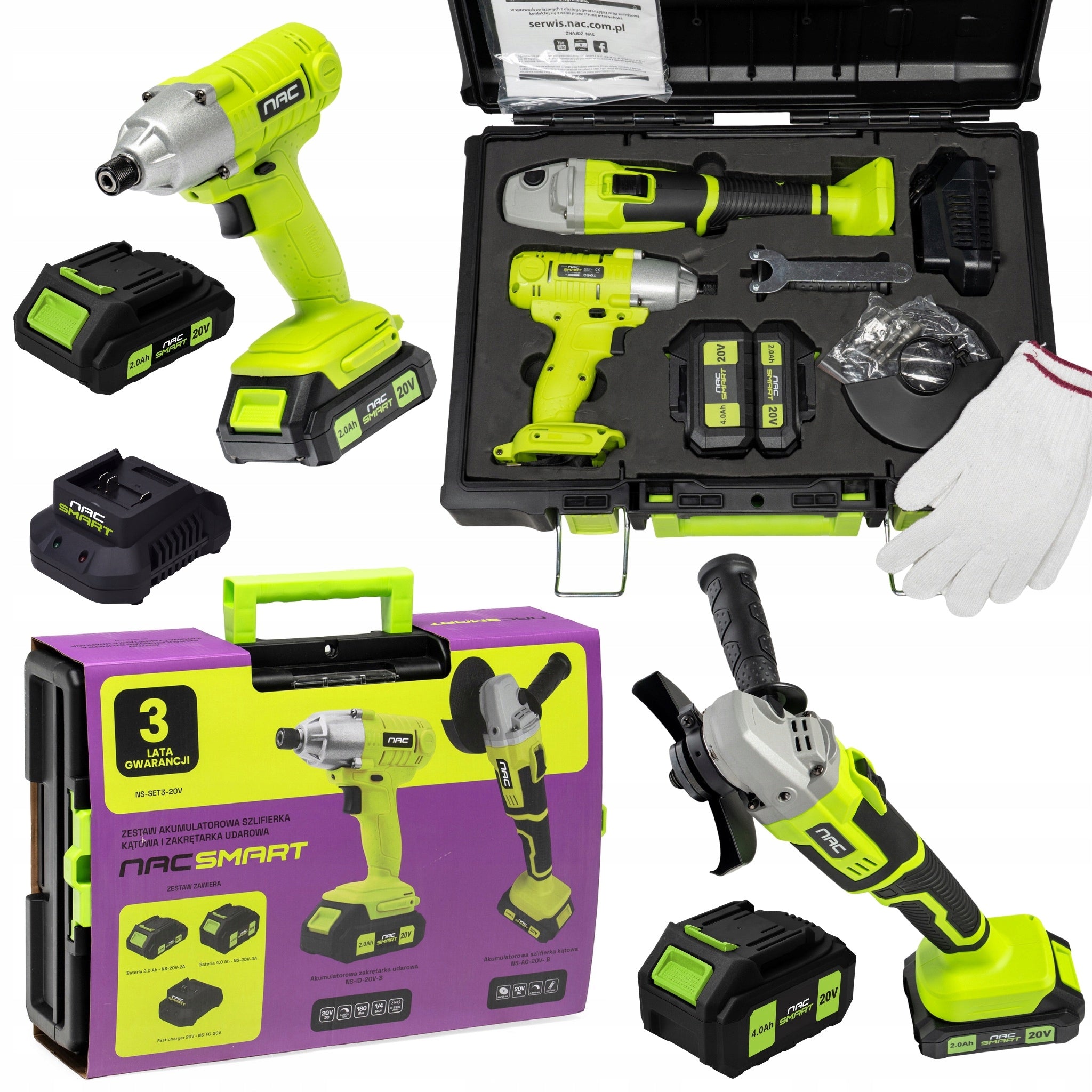 SET ANGLE GRINDER AND IMPACT DRIVER 20 V NAC SMART NS-SET3-20V