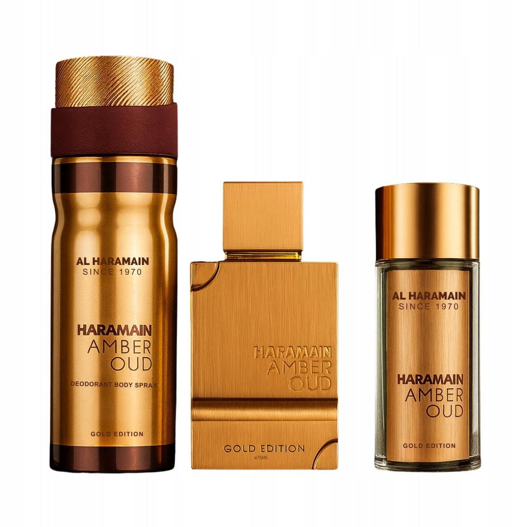 SET Al Haramain Amber Oud Gold Edition EDP 75 ml + 30ml EDP + 250ml mist Packaging status original