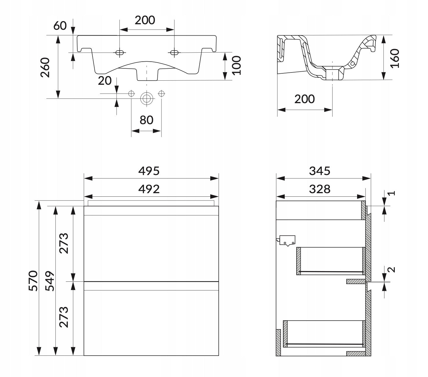 Badezimmer-Unterschrank Cersanit Moduo Slip, grau 