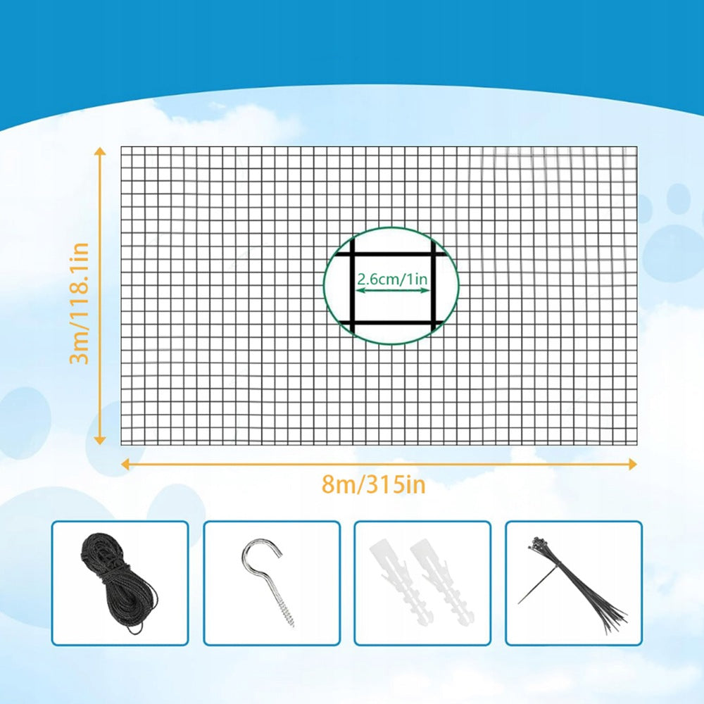 SET BALCONY NET FOR CAT 8x3m WITHOUT DRILLING SAFE CATS Brand no brand