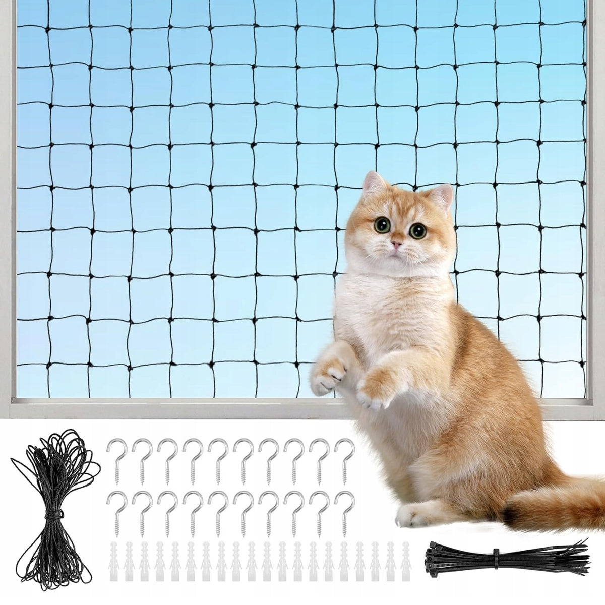 SET BALCONY NET FOR CAT PIGEONS 3x10m EYELET WITHOUT DRILLING