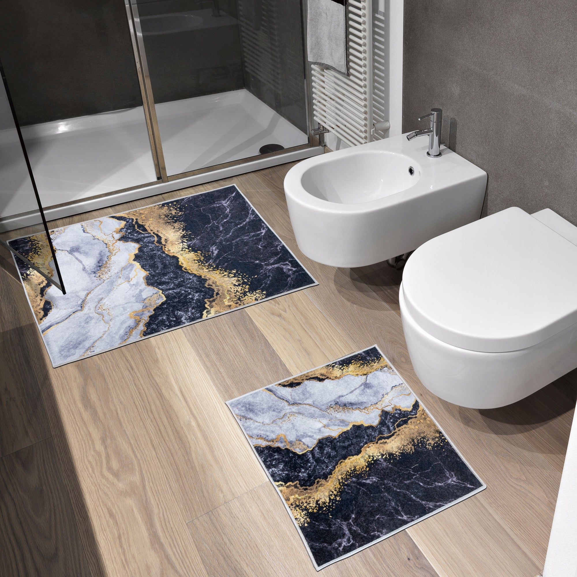 SET BATHROOM RUGS 2 PACK NON-SLIP FASHIONABLE MODERN DESIGN Packaging status original