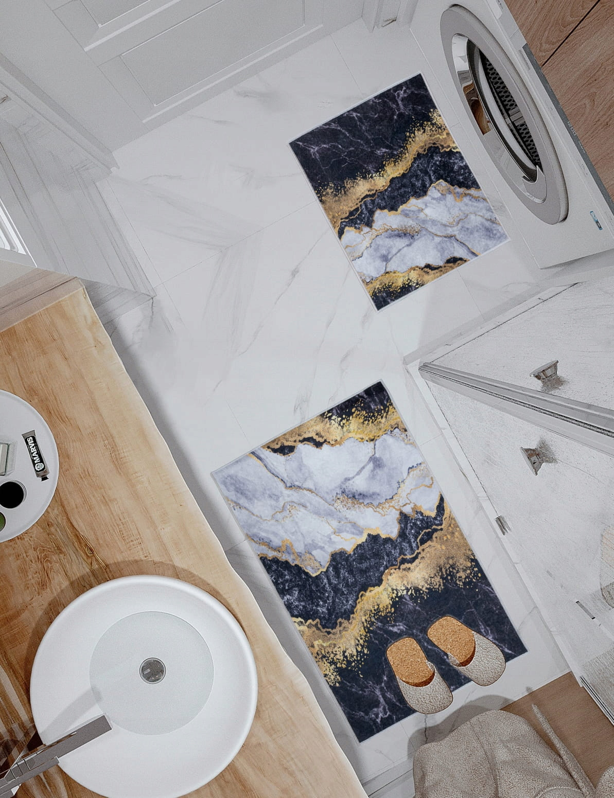 SET BATHROOM RUGS 2 PACK NON-SLIP FASHIONABLE MODERN DESIGN Thickness 5 mm