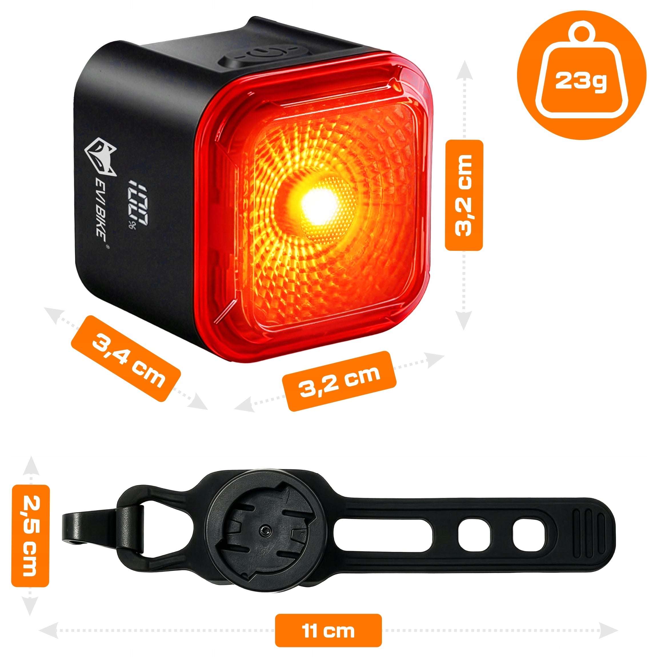 SET BICYCLE LIGHT FRONT REAR STRONG BRAKE SENSOR PRO 38h 1200LM LED Light beam 1200 lm