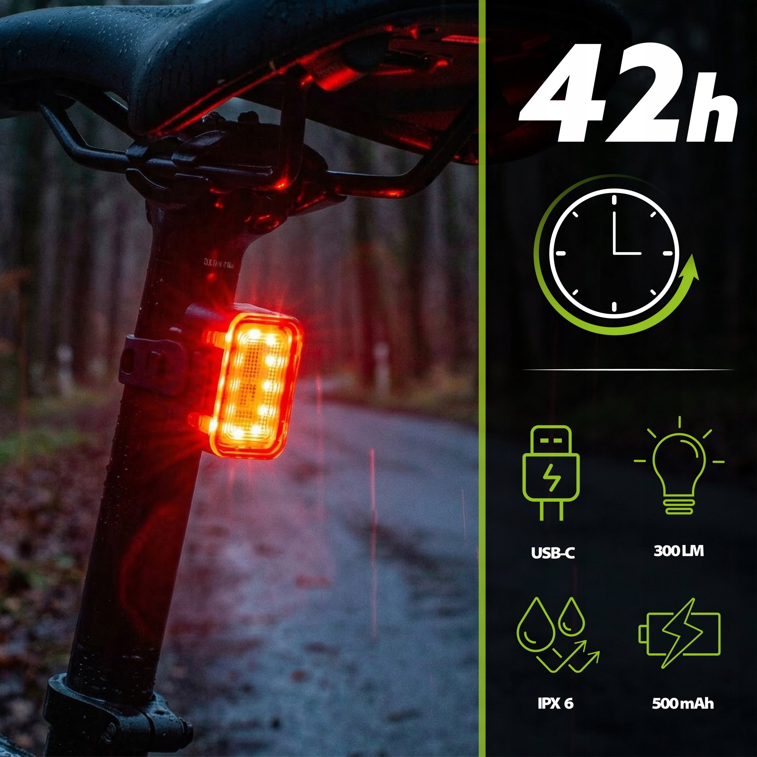 SET BICYCLE LIGHT USB FRONT REAR LIGHT REAR FRONT AKU VAYOX Light beam 300 lm