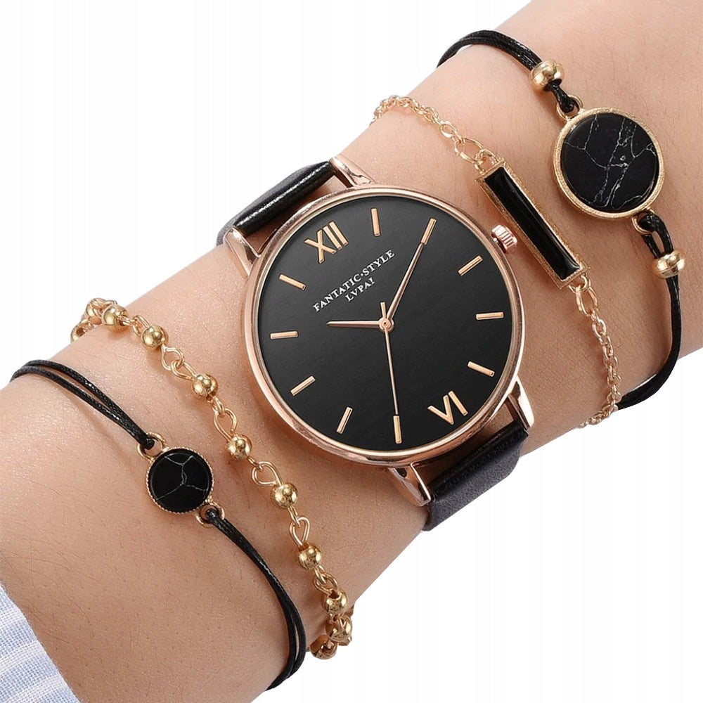 SET BRACELETS 5in1 BLACK Classic WOMEN'S Elegant for Women Brand no brand