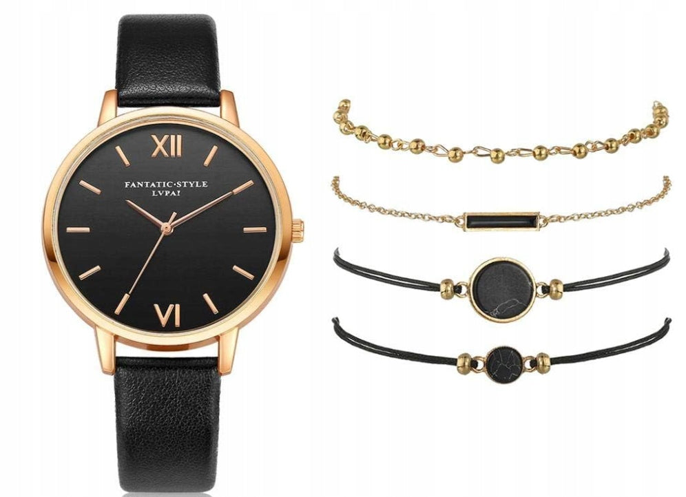 SET BRACELETS 5in1 BLACK Classic WOMEN'S Elegant for Women