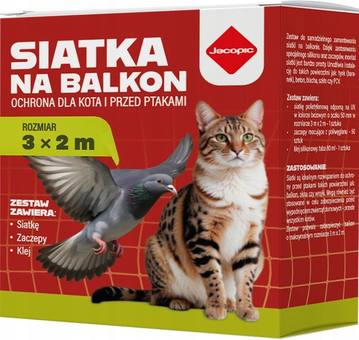 SET CAT BALCONY NET BIRDS PIGEONS 2X3 EYELET 50mm WITHOUT DRILLING