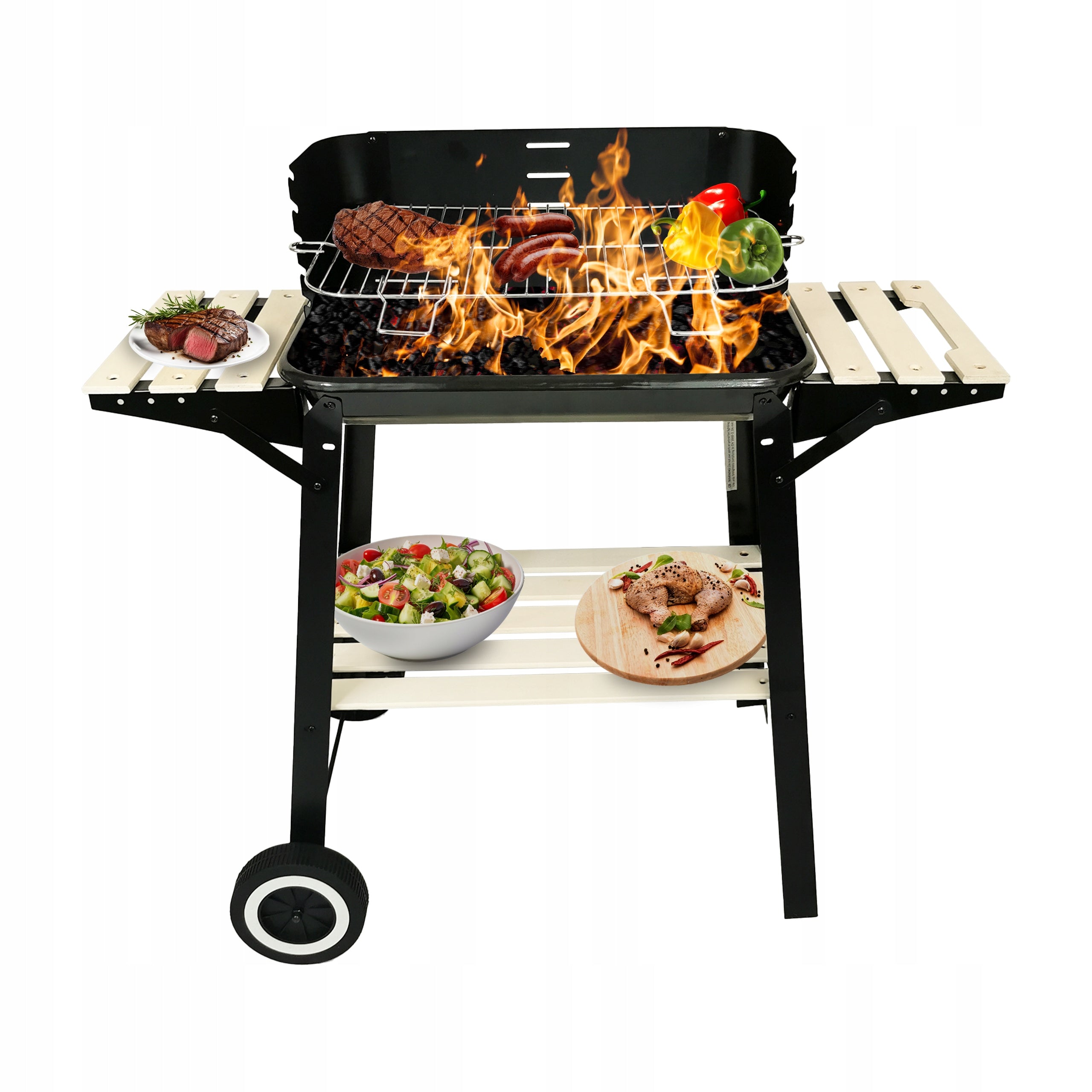 SET CHARCOAL GARDEN GRILL WITH SHELVES 5 LEVELS BBQ1002 + 6X TEFLON MAT