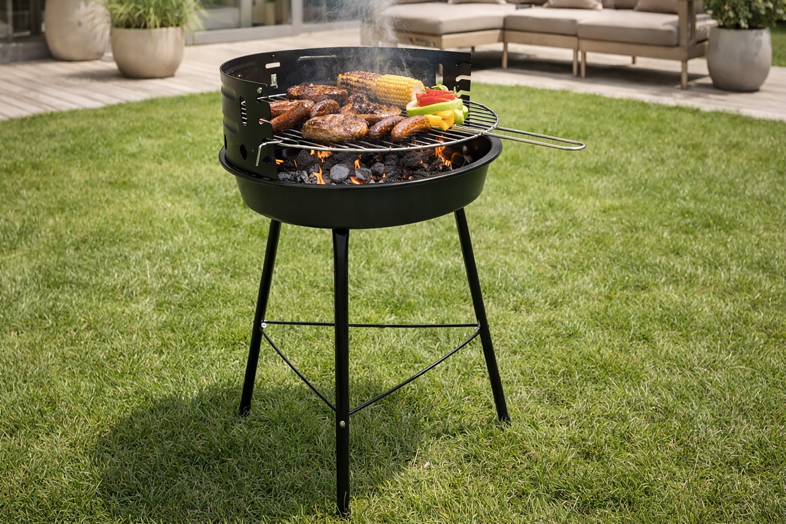 SET CHARCOAL GRILL ROUND TOURIST GRATE BBQ 1007 Grill depth 38 cm
