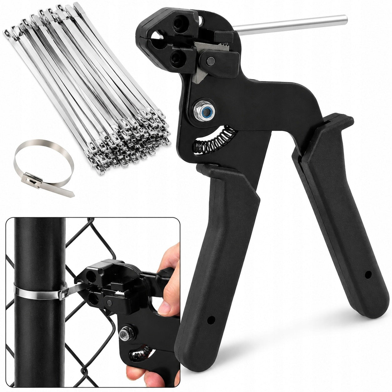 SET CRIMPING MACHINE FOR STEEL BANDS CUTTER 12MM BLACK + 100 BANDS Packaging status original