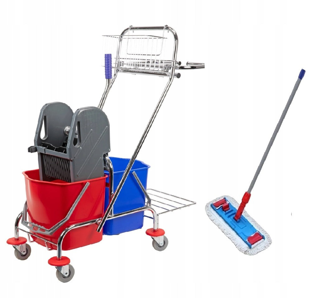 SET Cleaning trolley VECTOR 2x17L BASKET + Mop 50 cm