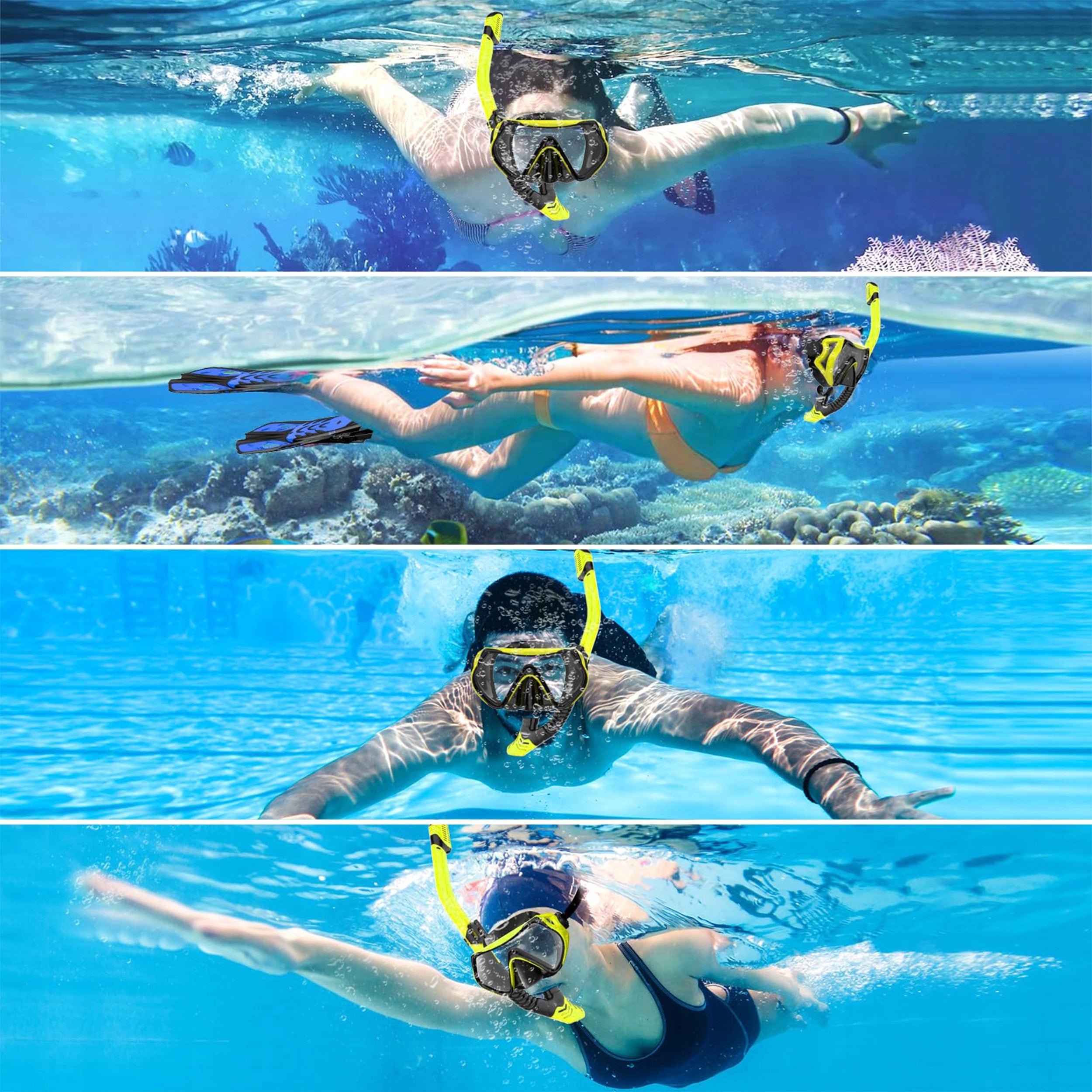 SET DIVING MASK SWIMMING WITH TUBE SNURKLING SNORKEL DRY TOP GLASSES Packaging status original