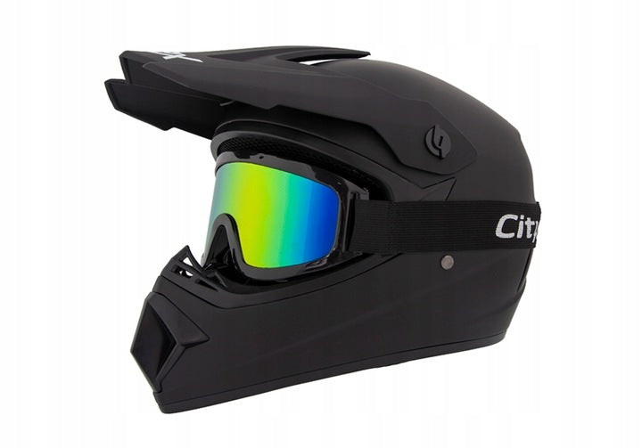 SET ENDURO HELMET+GOGLES+GLOVES FOR CROSS QUAD BMX SCOOTER BLACK MAT XS Packaging status original