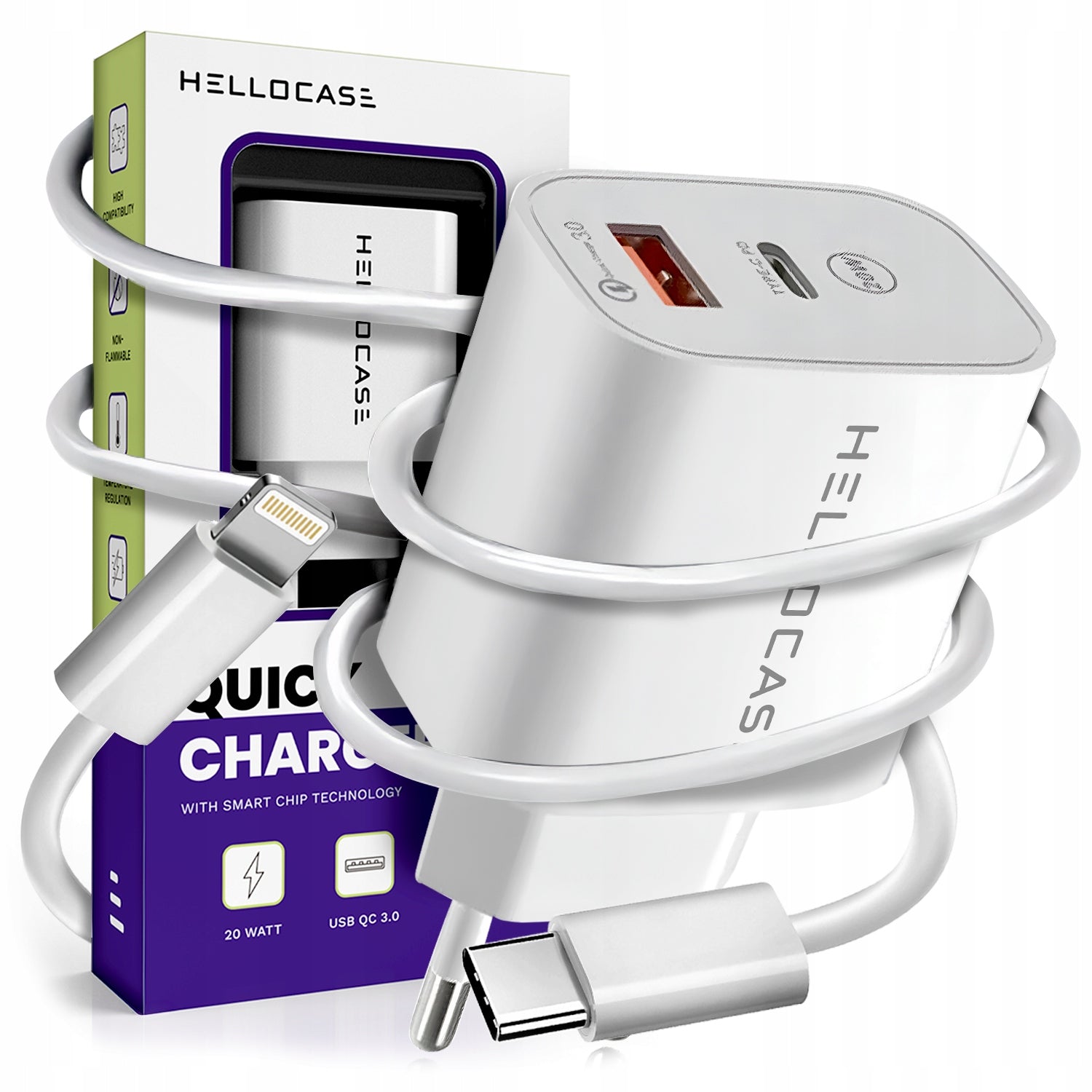 SET | FAST CHARGER FOR iPhone NETWORK USB TYPE-C + CABLE | 3000mA