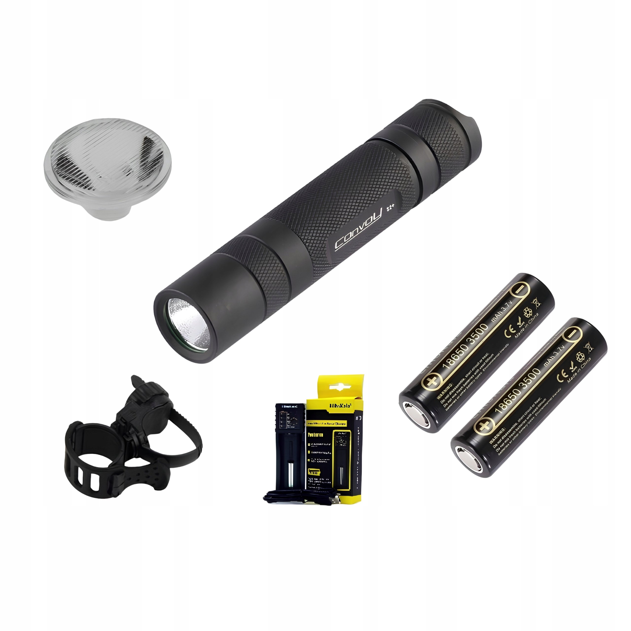 SET FLASHLIGHT CONVOY S2+ T6-4C 2 LINKS LENS HOLDER CHARGER Lii-100
