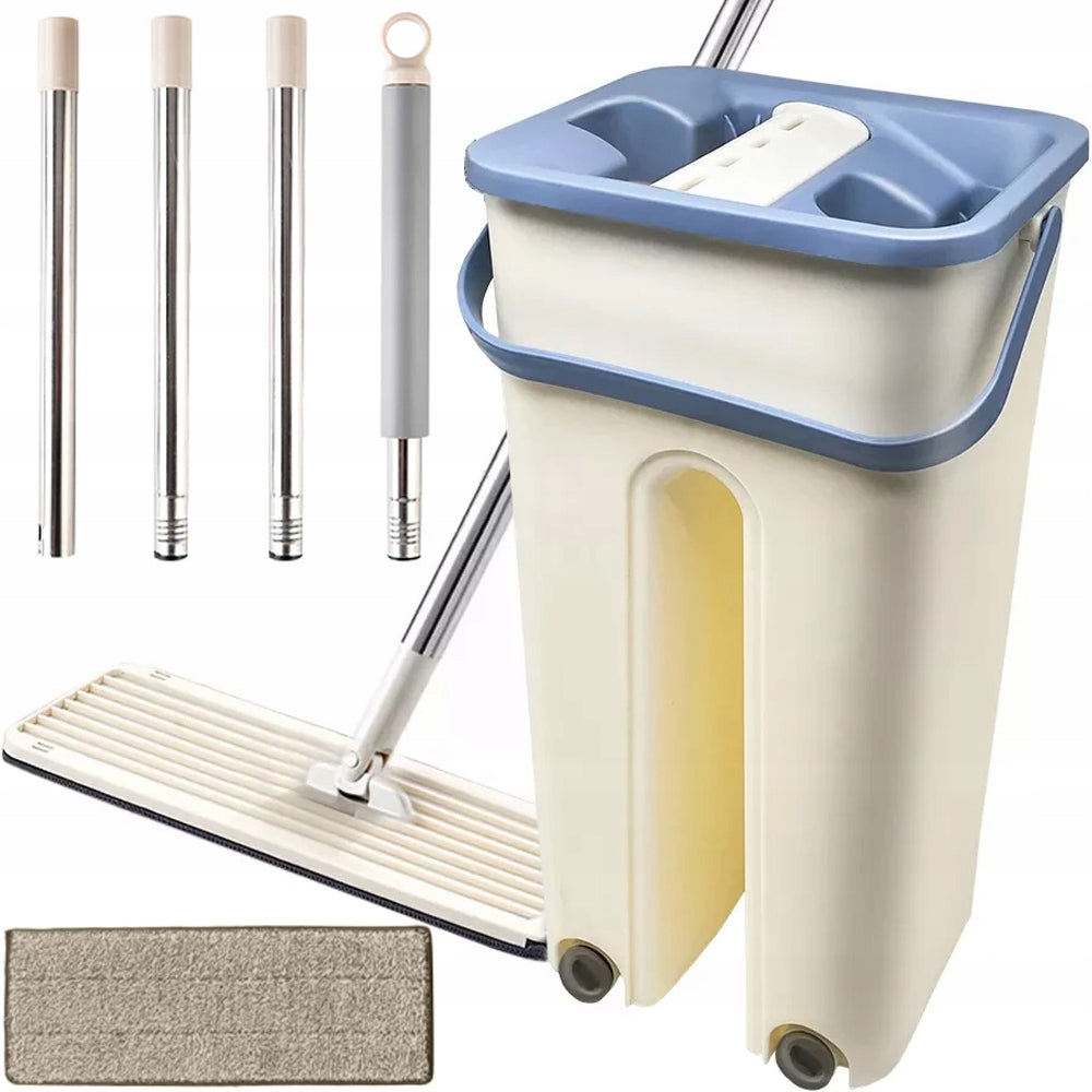 SET FLAT MOP FOR FLOOR CLEANING ROTARY SQUEEZER TWO-CHAMBER BUCKET