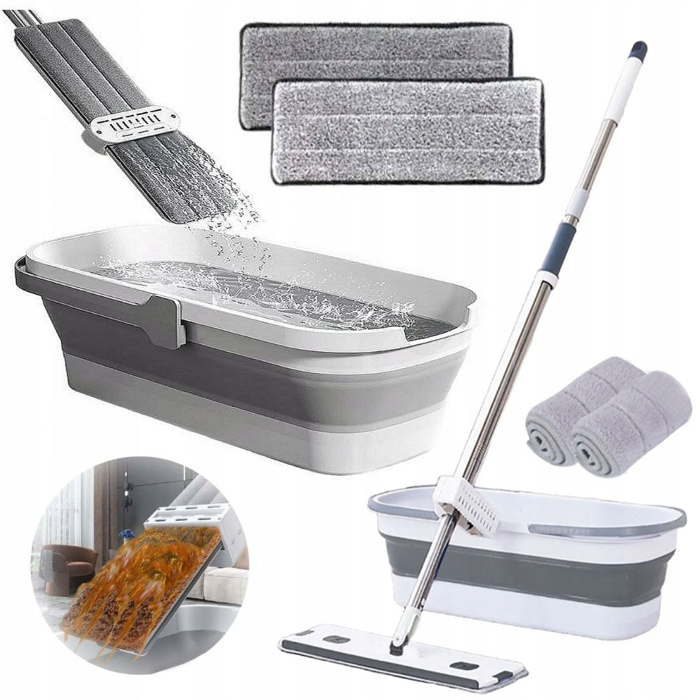 SET FLAT MOP WITH SQUEEZER + FOLDING BUCKET + 2 PADS