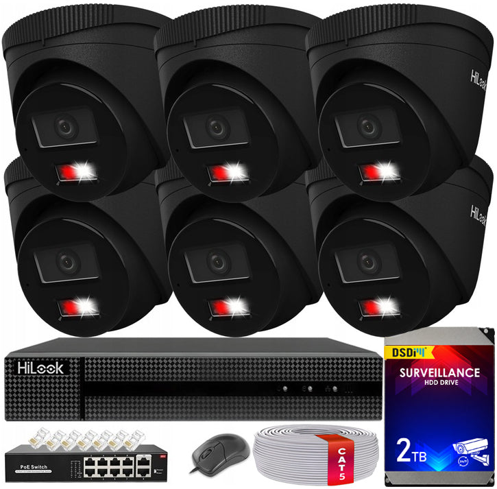 SET FOR 6 MONITORING CAMERAS 6MPx 3K+ HILOOK BY HIKVISION BLACK POE 2TB