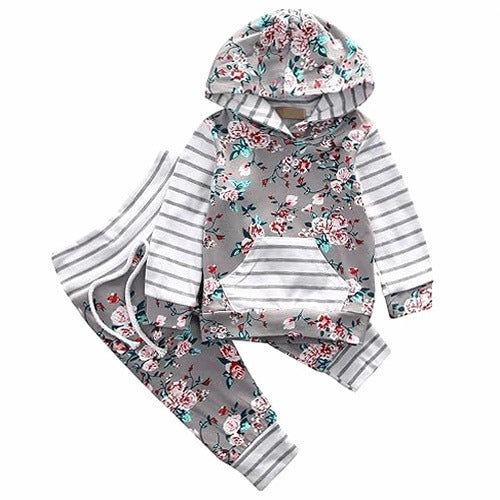 SET FOR GIRLS HOODIE TROUSERS STRIPED FLOWERS for home