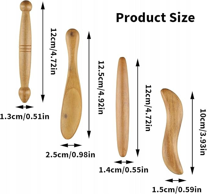SET FOR MADEROTHERAPY WOODEN MASSAGER 4 PCS. Packaging status original