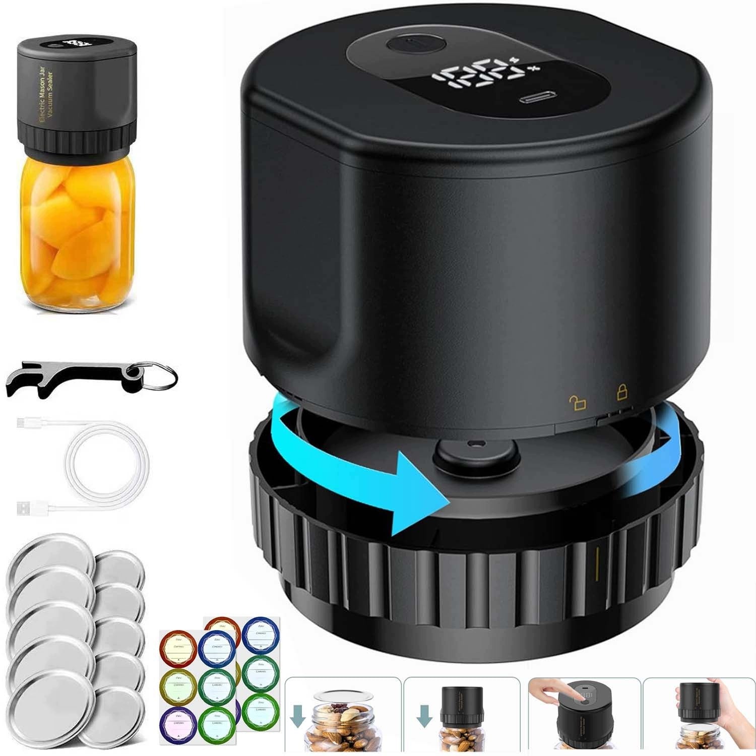 SET FOR VACUUM SEALING JARS FOR VACCINATION WITH 10 LIDS + USB