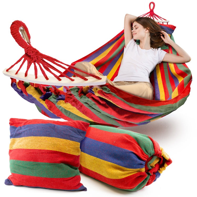 SET FRAME FOR WOODEN HAMMOCK IMPREGNATED 300KG + DOUBLE HAMMOCK Packaging status original