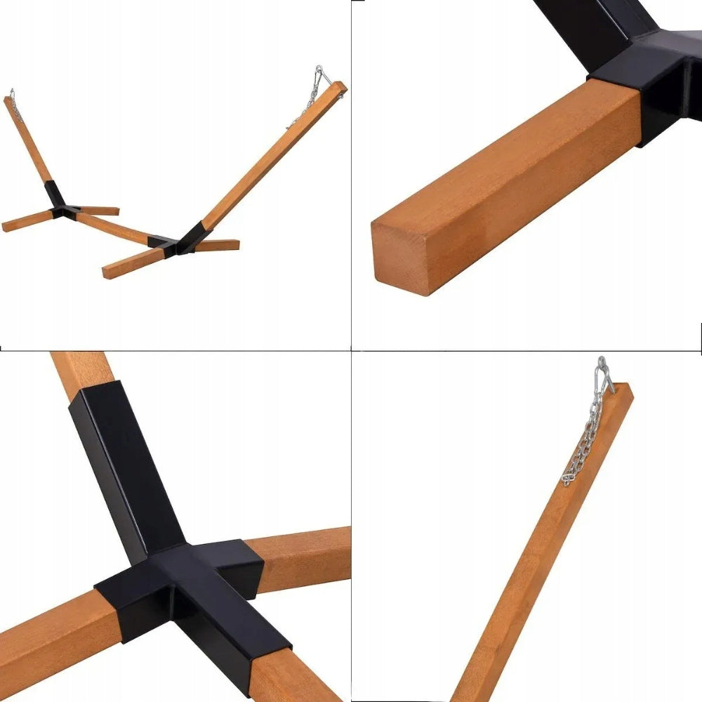 SET FRAME FOR WOODEN HAMMOCK IMPREGNATED 300KG + DOUBLE HAMMOCK Total length 320 cm