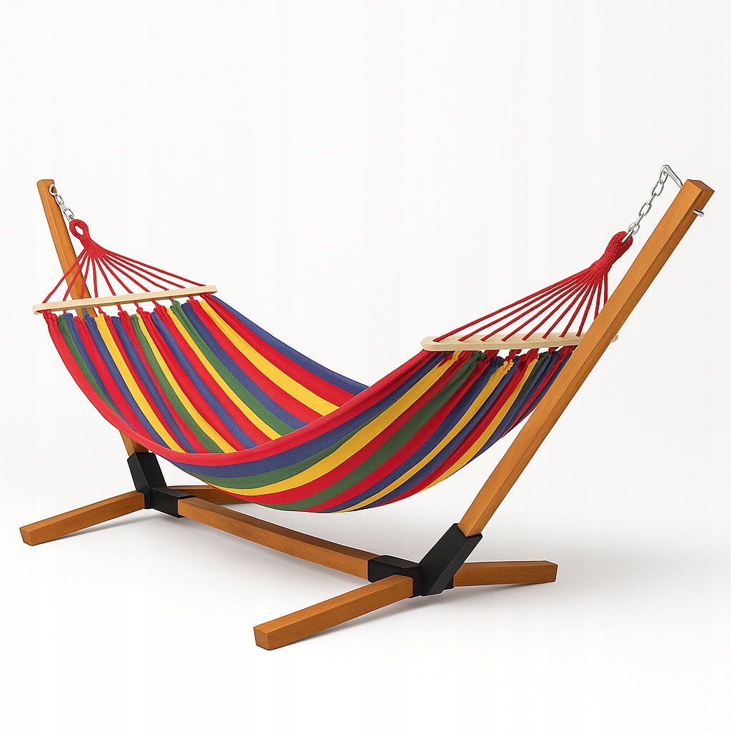 SET FRAME FOR WOODEN HAMMOCK IMPREGNATED 300KG + DOUBLE HAMMOCK