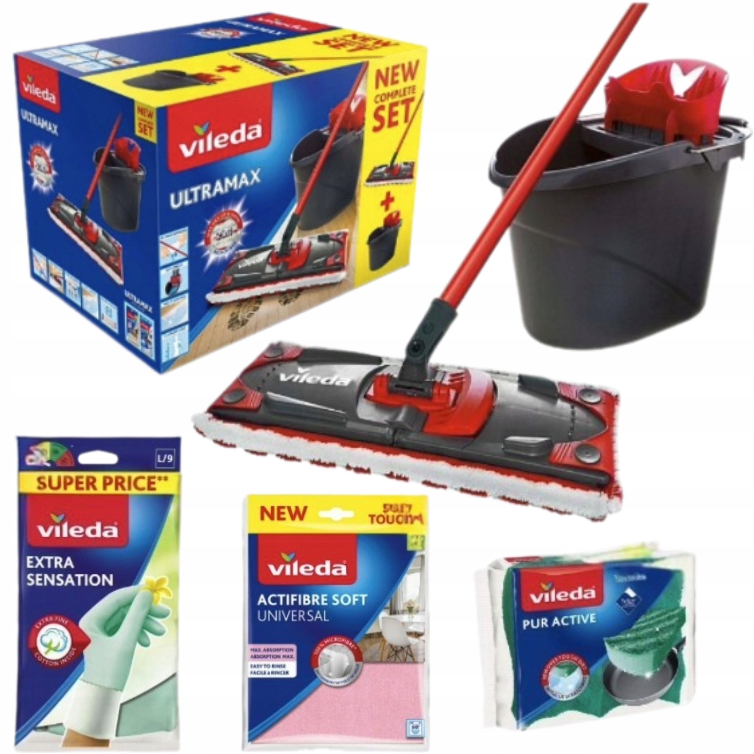 SET Flat Mop VILEDA Ultramax For Floor Cleaning + Accessories