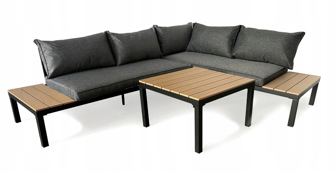 SET GARDEN FURNITURE CORNER 6 PERSONS SOFA TABLE + ARMCHAIR Main material synthetic material