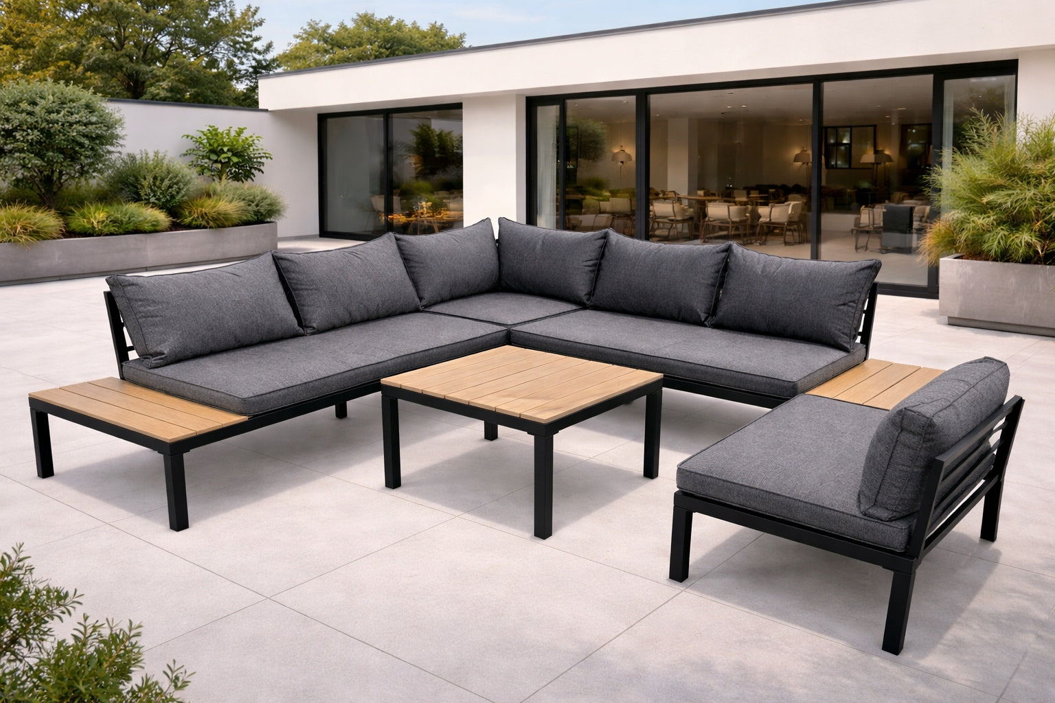SET GARDEN FURNITURE CORNER 6 PERSONS SOFA TABLE + ARMCHAIR Manufacturer code SR100A-nat