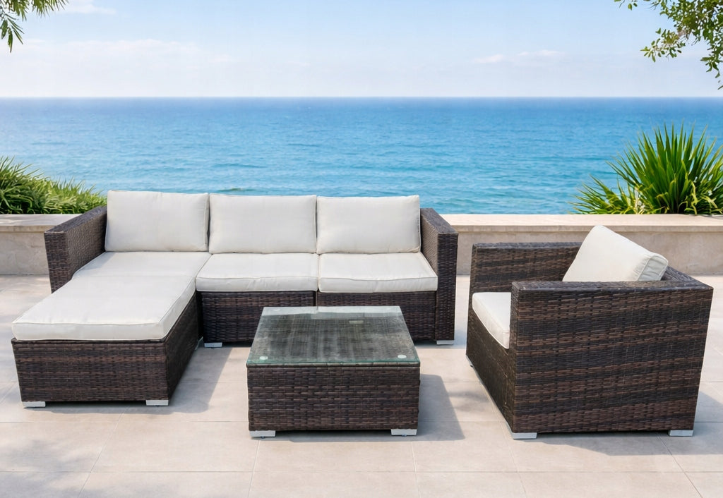 SET GARDEN FURNITURE RATTAN SOFA TABLE ARMCHAIR POUF 5 PEOPLE Number of items in the set 6
