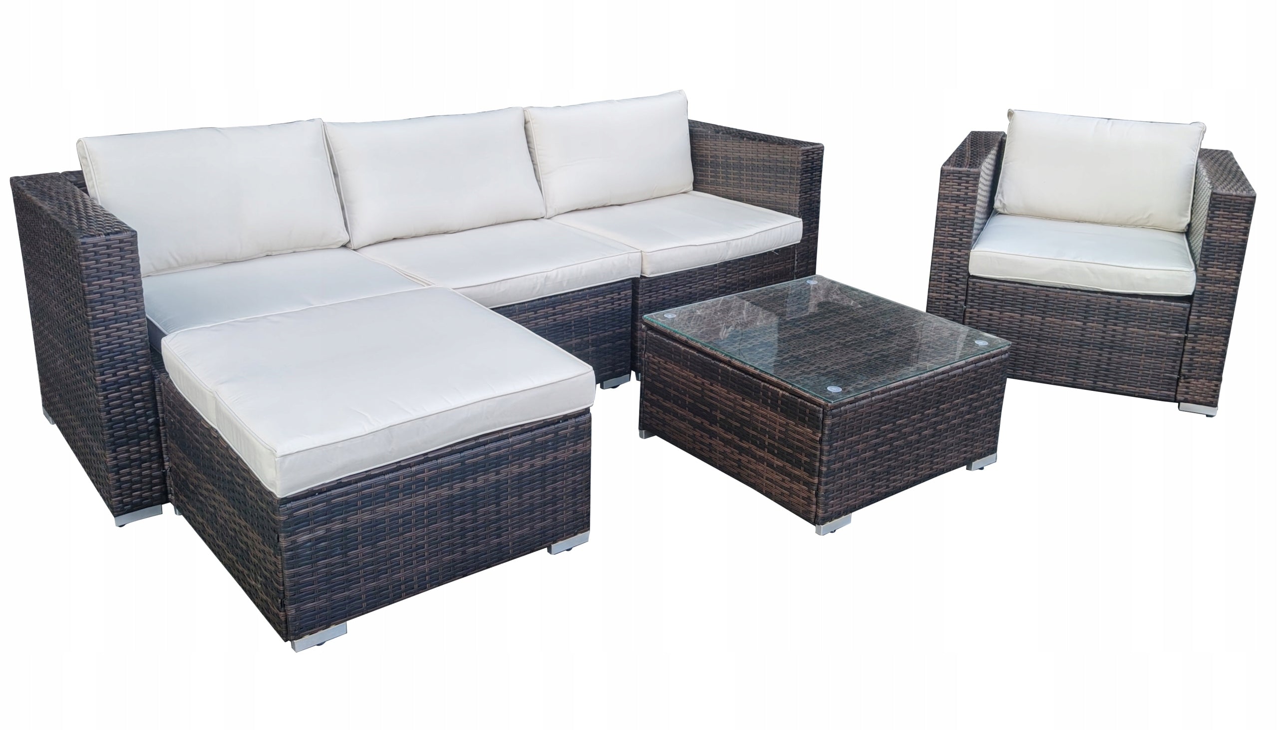 SET GARDEN FURNITURE RATTAN SOFA TABLE ARMCHAIR POUF 5 PEOPLE Packaging status original