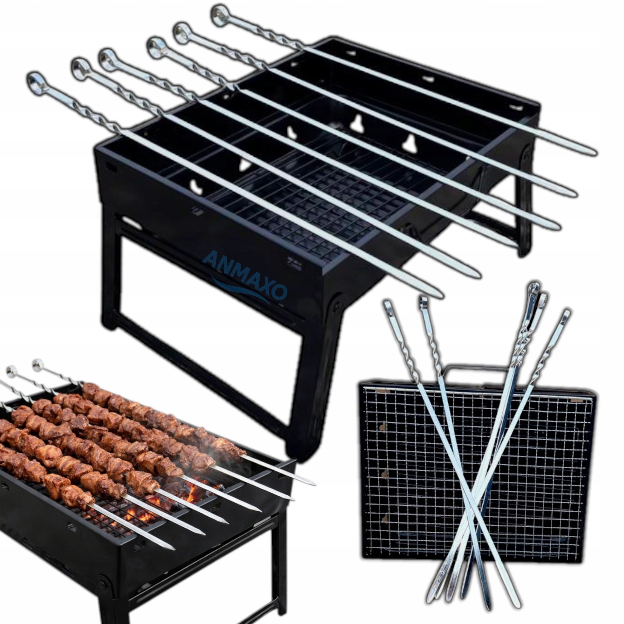 SET GRILL HIKING SUITCASE FOLDING MANGAL + 6x SKEWERS ANMAXO Packaging status original