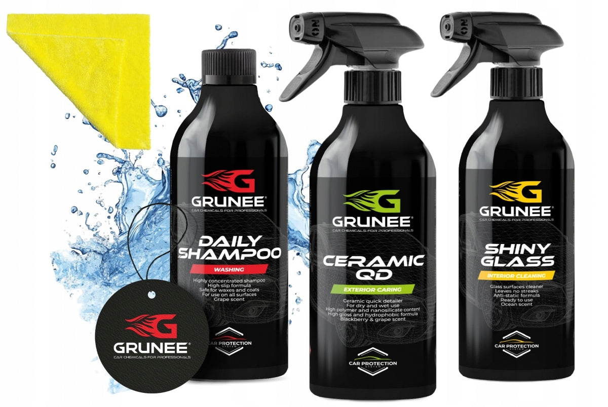 SET GRUNEE 3x0,5L - Ceramic QD + Shiny Glass + Daily Shampoo